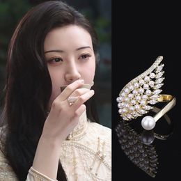 Seto Jing sweet with pearl wings open ring female ins tide cold wind niche design personality index finger ring