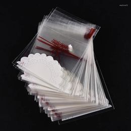 Gift Wrap 100 Pcs Cute Lace Bow Print Self-adhesive Gifts Bags Wedding Party Cookie Packaging For Biscuits Candy Cake