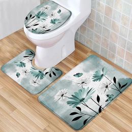 Shower Curtains Turquoise Floral Curtain Botanical Leaves Colourful Modern Minimalist Farm Spring Country Fresh Toilet Cover Mat