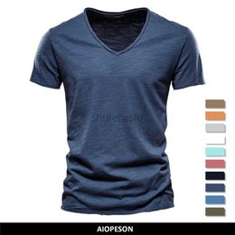 Men's T-Shirts Brand Quality 100% Cotton Men T-shirt V-neck Fashion Design Slim Fit Soild T-shirts Male Tops Tees Short Sleeve T Shirt For Men 2445