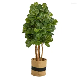 Decorative Flowers Fiddle Leaf Artificial Tree In Natural Jute Planter