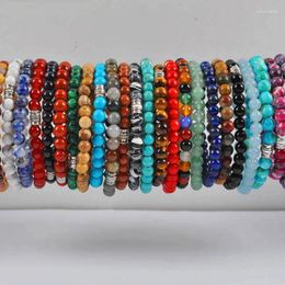 Strand 6MM Stone Agate/Stone/Turquoise/Sandstone/Malachite/Tigereye/Rhodonite Beads Tibetan Silver Bracelet Stretch Jewelry For Gift