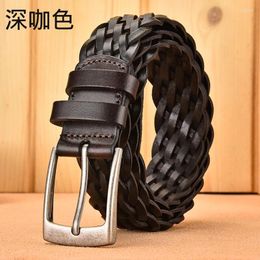 Belts Width Brown Real Cowhide Braided Belt Casual Needle Buckle Head Layer Hollow Hand Woven Fashionable Personalised Trouser 3.4cm