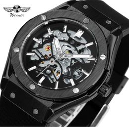 WINNER Top Outdoor Sports Men Automatic Mechanical Watch Rubber Strap Creative Skeleton Design Casual Wristwatch1049868