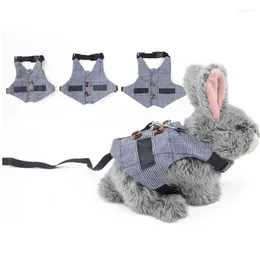 Dog Apparel Fashion Rabbits Vest Grey Plaid Harness And Leash Cotton Collar Straps Pet Traction Rope For S/M/L