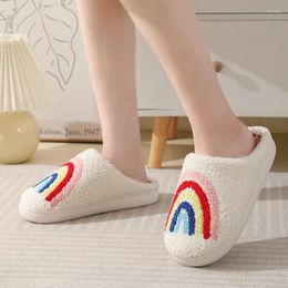 Slippers Women Rainbow Men Retro Preppy Winter Warm Plush House Fluffy Living Room Shoes Female Christmas Gifts