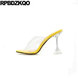 Dress Shoes Slippers Pvc Slides Yellow Fashion Transparent Slip On Open Toe Heels Large Size Clear Women Pumps Sandals Big Stiletto
