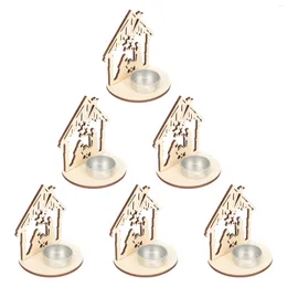 Candle Holders 6 Pcs Table Decorations Wooden Holder Christmas Tray Creative Candleholder Desktop Iron Simple Durable Stand