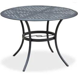 Camp Furniture 42 Inch Outdoor Dining Table Round Powder-Coated Steel Frame Top Patio With 2.1" Umbrella Hole