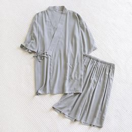 Home Clothing Men Japanese Sleepwear Nightgown Obi Pants Japan Soft Yukata Style Traditional Robe Outfit Cotton Gown Haori Pyjamas Set