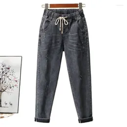 Women's Jeans Oversize For100kg Elastic Waist Straight Spring Causal Vintage Denin Pants Korean Baggy Female Vaqueros 2024