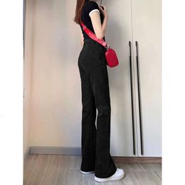 Black jeans womens spring and autumn 2024 new high waisted slim fit slim elastic drape spicy girl flared hoof pants