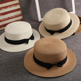 Wide Brim Hats Korean Version Of Straw Hat Women's Summer British Retro Flat Top Small Fresh Sun Shade Beach Travel
