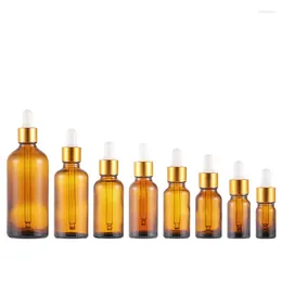 Storage Bottles 10pcs/lot 5ml-50ml Amber Glass Bottle Thick Dropper With Pipette Refill Essential Oil Sample Container