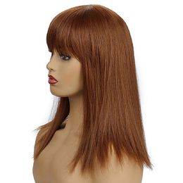 High Quality Central Parting Short Wigs 2024 Hot Sale Brown Straight Qi Bangs Hair Wholesale Europe America Fashion Permed Dyed Rose Net Curly Wig