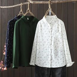 Women's Blouses 2024 Trend Japan Style Long Sleeve Tops Breathable Casual Cotton Yarn Loose Shirts Female Clothes