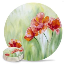 Table Mats Colour Flowers Oil Painting Art Coasters Ceramic Set Round Absorbent Drink Coffee Tea Cup Placemats Mat