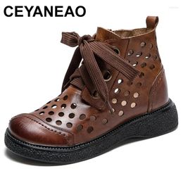 Casual Shoes Spring Genuine Leather Breathable Hollow-out Boots Comfortable Versatile Retro Sandals Women's