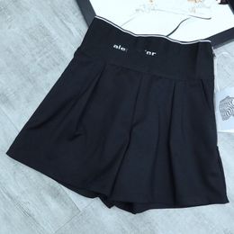 Women's high waist elastic band letter print logo loose wide leg wide zipper shorts SMLXL