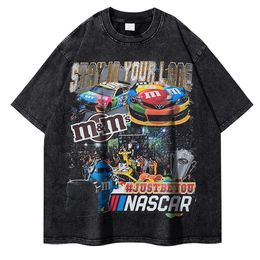 Spring And Summer New Washed Old MM Racing Printed Short Sleeved Men S T Shirt High Street Trendy Brand Hip Hop T Shirt Hirt Treet Rendy Hirt hirt treet rendy hirt reet