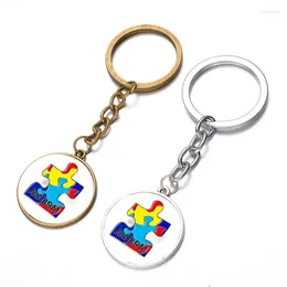 Keychains 1pc Creative Memorial Autism Time Gemstone Keychain Pendant Bag Logo Keyring