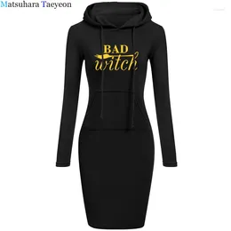 Casual Dresses Women's Elegant Dress Bad Witch Dead - Hoodies Pocket Vintage Loose Woman Clothing For Women