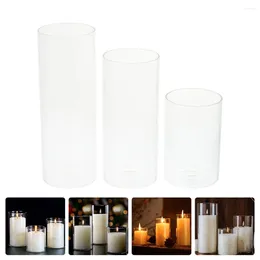 Candle Holders 3 Pcs Bulk Taper Candles Transparent Cup Glass Tealight Holder Sleeve Empty Hollow Container Dried Flower Desktop