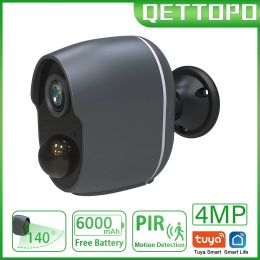 Cameras Qettopo 4MP WIFI Camera PIR Motion Detection Builtin Battery Home Security Surveillance Camera IR Night Vision Tuya Smart