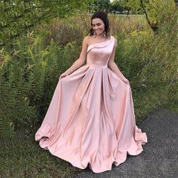 Dresses One Shoulder ALine Evening Dresses Sleeveless Blush Pink Prom Gowns Back Zipper Tiered Ruffle Sweep Train Back Zipper Formal Part