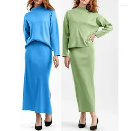 Work Dresses Spring Autumn Season Woollen Skirts 2-piece Set Sweater Pullover Knitted Suits
