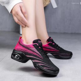 Dance Shoes Modern Jazz Sneakers Women Breathable Mesh Lace Up Dancing Practice Cushioning Lightweight Fitness Trainers