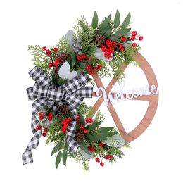 Decorative Flowers Christmas Wreath Waggon Wheel Black White Plaid Bow Artificial Xmas Winter For Porch Home Indoor Outdoor