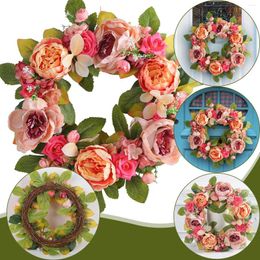Decorative Flowers Wreaths For Windows Outside Christmas Deadwood Peony Garland Wall Hanging Home Holiday Simulation Winter Door Welcome