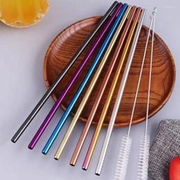 Drinking Straws Metal Reusable Stainless Steel Straight Bent Straw With Case Cleaning Brush Set Party Bar Accessory