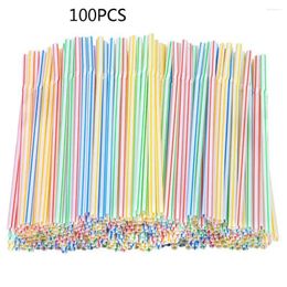Drinking Straws Disposable Plastic Curved Wedding Party Bar Drink Accessories Multicolor Stripes Supplies Reusable