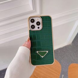 iPhone 15 Pro Max Designer Phone Case for Apple 14 13 12 11 8 7 Plus Luxury Crocodile-textured PU Leather Chromed Bumper Camera Lens Ring Back Cover Coque Fundas Green