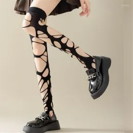 Women Socks Women's Tattered Thigh High Fishnet Stockings Sexy Distressed Over The Knee For Party Clubwear