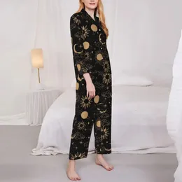 Home Clothing Sun Moon Galaxy Pajamas Set Autumn Celestial Space Romantic Sleep Sleepwear 2 Piece Casual Oversize Suit Birthday Present