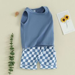 Clothing Sets Toddler Baby Boys Outfit Summer Sleeveless Tank Tops Checkerboard Elastic Shorts 2 Piece Clothes Set