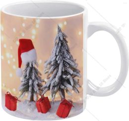 Mugs Snowy Christmas Tree Mug Red Santa Hat Coffee Ceramic Drinking Cup With Handle Tea 11oz For Office Home Gift