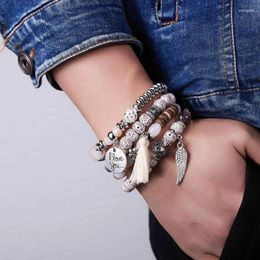Strand 4Pcs/Set Crystal Bead Bracelets Set For Women Vintage Bracelet Jewelry Tassel Natural Stone Charms Wristband Gift