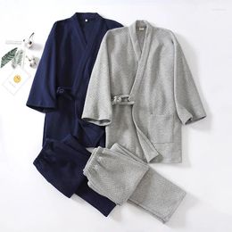 Home Clothing Japanese Traditional Bathrobe Pajamas Sets Kimono Sleepwear For Man Solid Color V-neck Leisure Yukata Nightgown Homewear