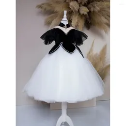 Girl Dresses Elegant V-Neck Pearls Short Classic Beading Mini A-Line Party Gowns First Communion Pageant Wedding Dress For Girls