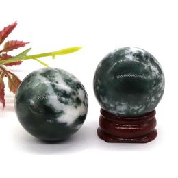 Massage Stones Rocks 30mm Natural Stone Green Moss Agate Reiki Healing Crystal Polished Energy Globe Chakra Massage Ball Home Decoration With Stand 2445