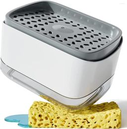 Liquid Soap Dispenser Dish For Kitchen And Sponge Holder Pump 2-in-1 One Hand