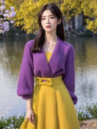 Women's Knits Autumn And Winter Purple Sweater Dress 2024 Women Loose Harajuku False Two Piece Knitted