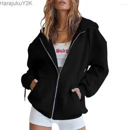 Women's Hoodies Womens Zip Up Y2K Long Sleeve Fall Oversized Casual Sweatshirts Fleece Jacket With Pockets