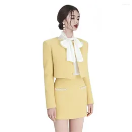 Work Dresses Yellow Ladies Small Fragrance Short Coat Suit Female Spring 2024 Luxury Temperament A-word Skirt Two-piece Suit.