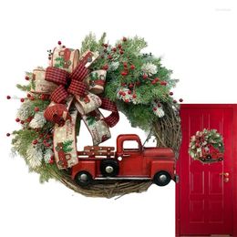 Decorative Flowers Christmas Wreath With Red Truck Realistic And Artistic For Front Door Wall Arts Garage Living Room Farm