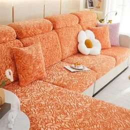 Chair Covers Rose Velvet Thicken Sofa Cover Non-slip Plush Ultra-soft Corner Couch Slipcover 1/2/3/4 Seater Furniture Protector